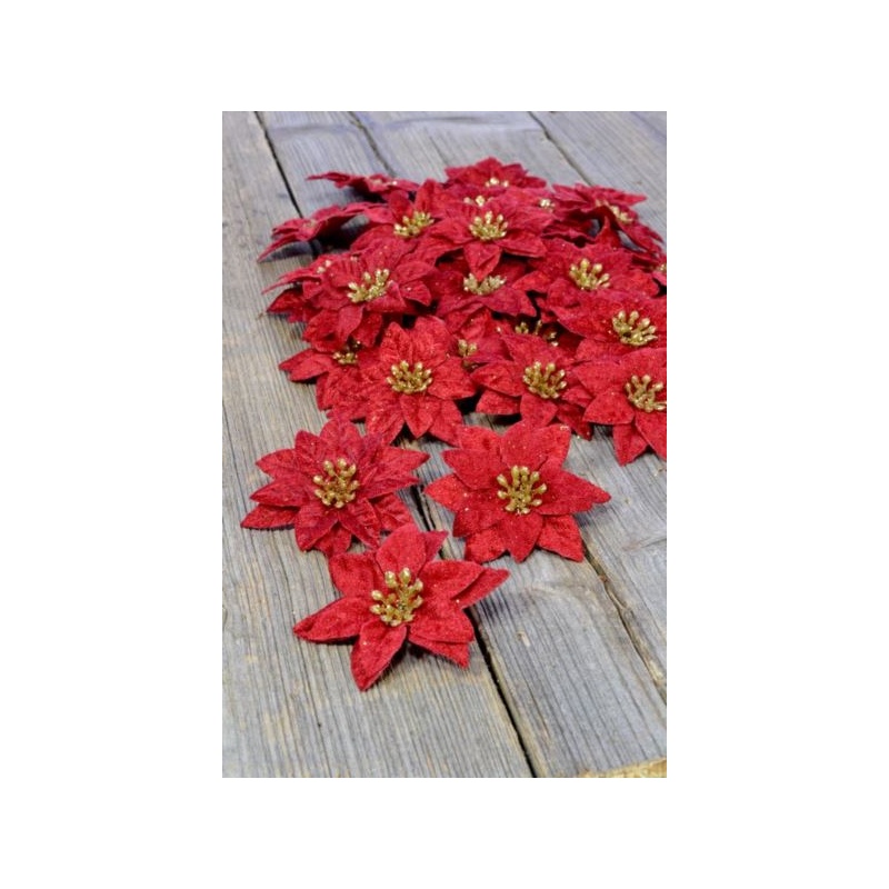 MINI POINSETIA VELVET 6,5CM PB8-00H RED GLD CENTER