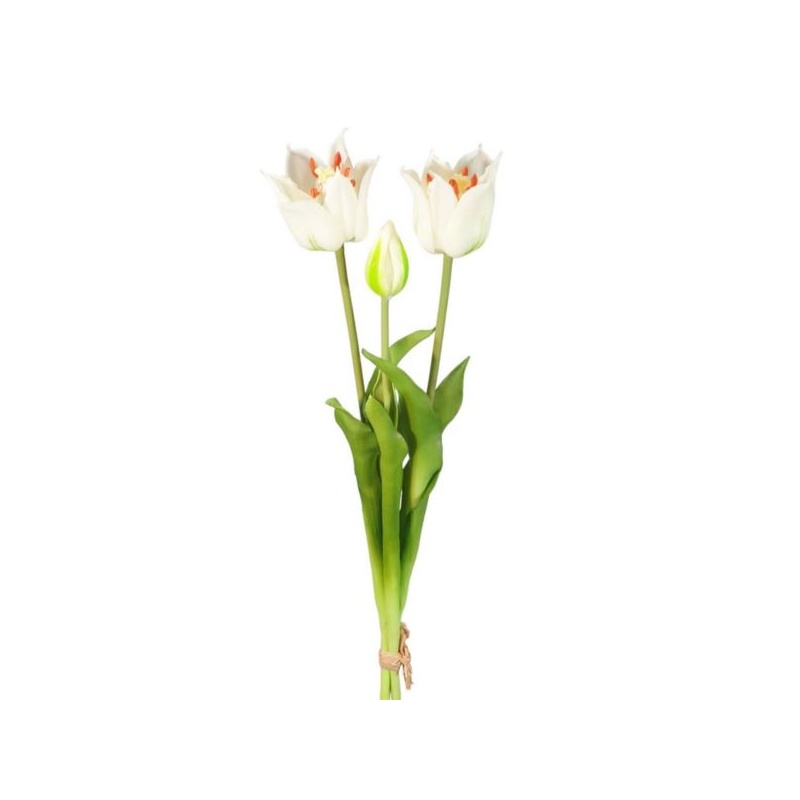 TULIPAN GUMA WIĄZKA 3 KWIATY 48CM WHITE