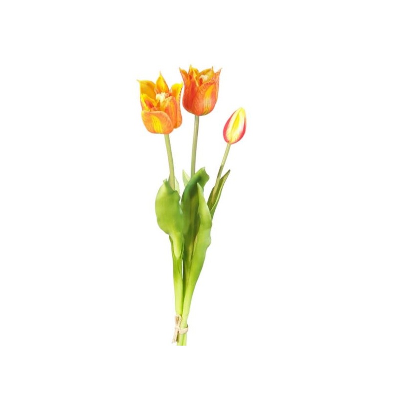 TULIPAN GUMA WIĄZKA 3 KWIATY 48CM ORANGE GREEN