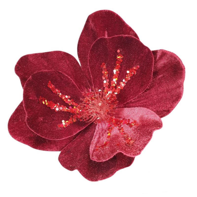 MAGNOLIA NA PIKU VELVET CEKINY 17CM ŚR. BORDO