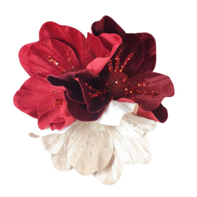 MAGNOLIA NA PIKU VELVET CEKINY 17CM ŚR. BORDO