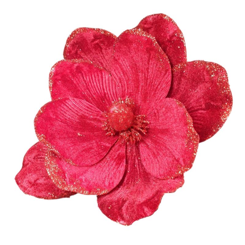 MAGNOLIA NA PIKU VELVET BROKAT 16CM ŚR. RED