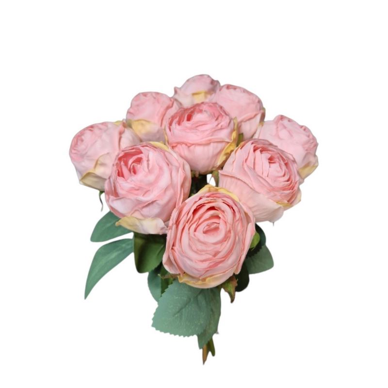 RÓŻA PĘCZEK 9 KWIATÓW 32CM CV36935 LT PINK GREEN
