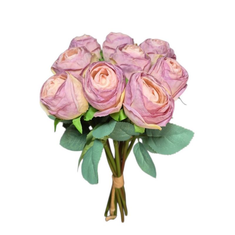 RÓŻA PĘCZEK 9 KWIATÓW 32CM CV36935 OLD MAUVE
