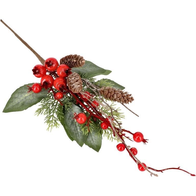 GAŁĄZKA ŚWIĄTECZNA Z SZYSZKAMI 51CM / 6852 RED
